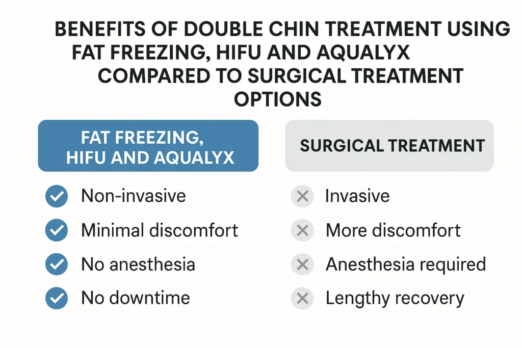 Graphic about the benefits of double chin treatment Hampstead - from LA LIPO