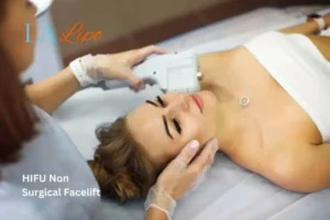 Woman having Hi-Fu to reduce wrinkles Hampstead.
