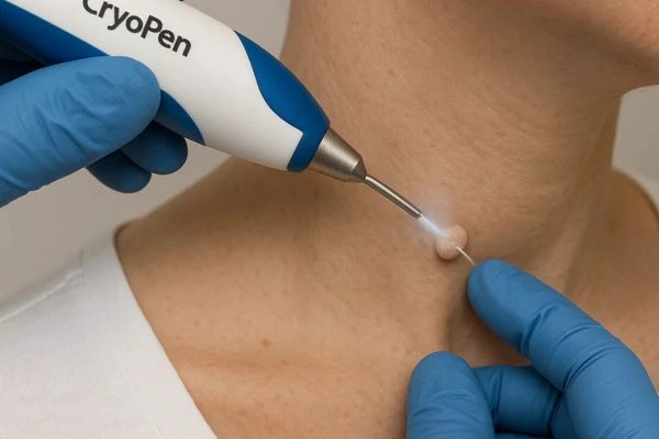 Person receiving cryotherapy Hampstead for skin tag removal