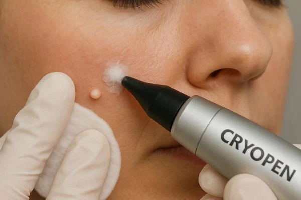 Woman receiving milia removal treatment Hampstead